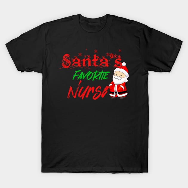 Santa's Favorite Nurse Christmas T-Shirt by Bunnyhopp